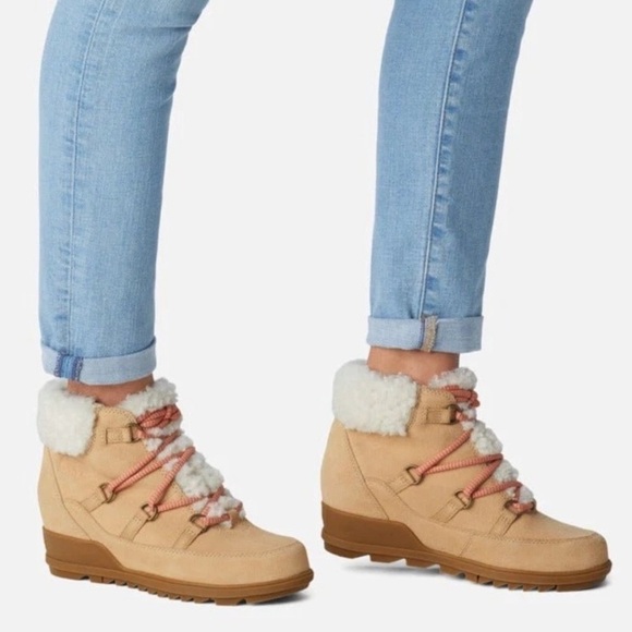 Sorel Evie Cozy Lace Wedge Boot Ceramic Paradox Pink Size 10 NEW - Picture 2 of 15